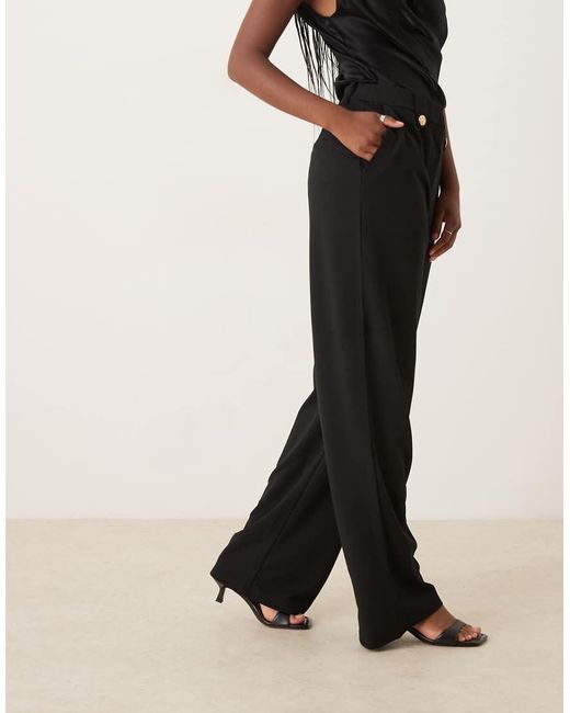 Vila Black High Waisted Button Detail Trousers