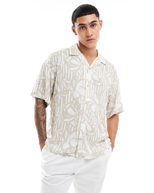 Chemise oversize à fleurs avec col à revers - beige ADPT pour homme en coloris White