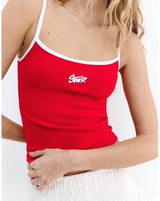 Pull&Bear Red Stwd Fine Strap Top