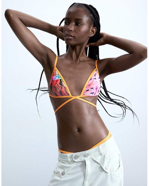 Desigual Orange Crossed Bikini Top