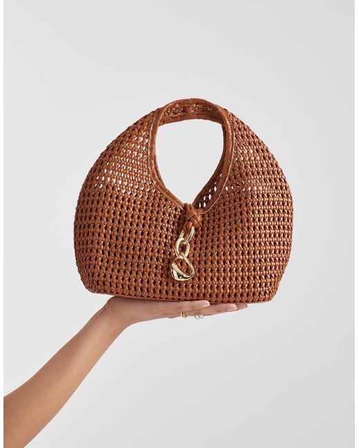 Dolce Vita Brown Dahlia Woven Clutch Purse With Gold-tone Hardware