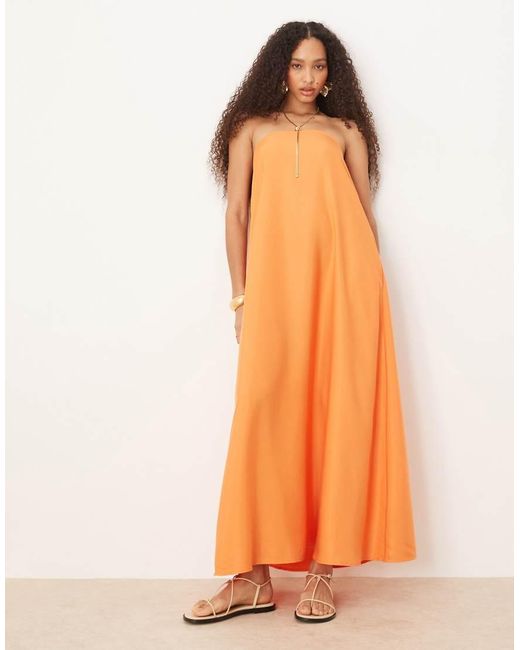ASOS Orange Cupro Bandeau Maxi Dress