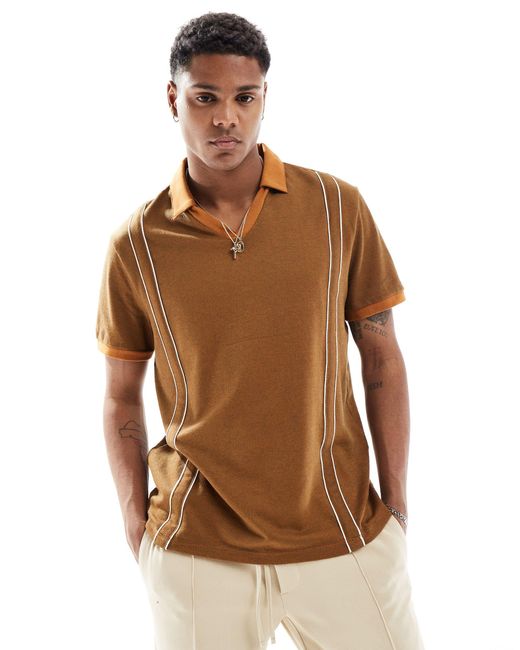 ASOS Brown Relaxed Revere Polo Shirt for men