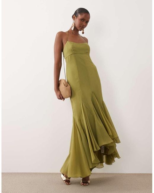 ASOS Green Maxi Dress With High-low Volume Hem
