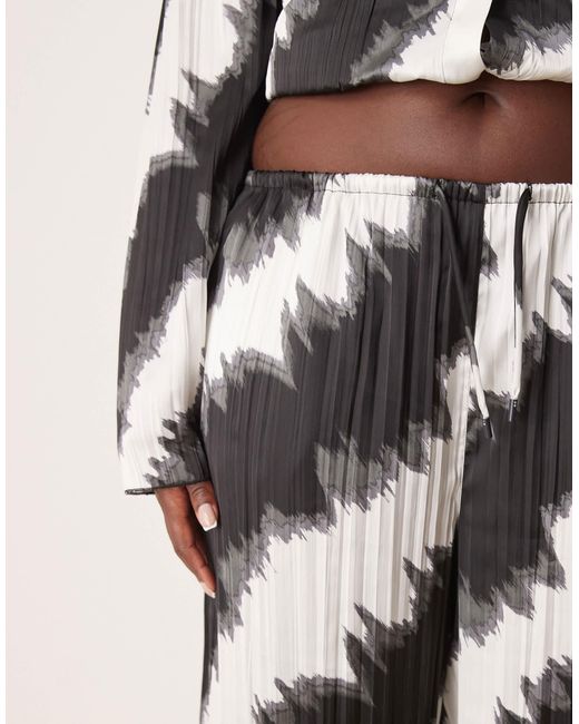 ASOS White Curve – weit geschnittene plissee-hose mit schwarz-weißem muster, kombiteil