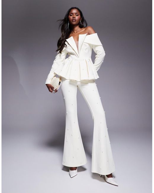 ASOS Gray Co-Ord Tailored Trouser With Pearl Embellishment