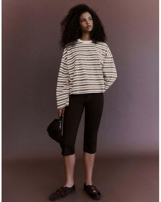 Bershka Brown Striped Boxy Long Sleeve T-Shirt