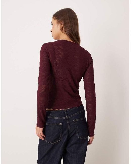 Gina Tricot Red Lace Asymmetric Long Sleeve Top