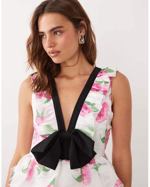Sister Jane Pink Dream Pernilla V-Neck Sleeveless Bow Detail Tiered Ruffle Skirt Maxi Dress
