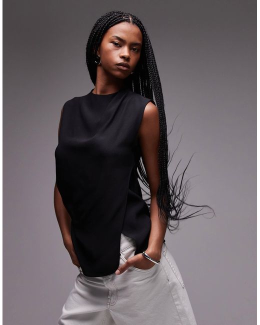 Mango Gray Wrap Front Satin Sleeveless Top