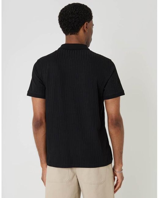 Threadbare Black Textured Cotton Polo Shirt for men