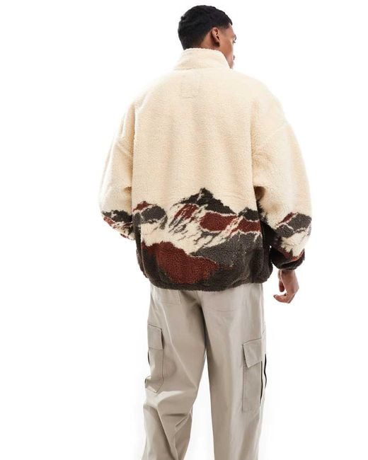 Jack & Jones Natural Mountain Print Zip Through Borg Fleece for men