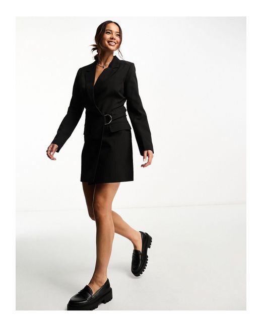 Miss Selfridge Black – elegantes, gewickeltes blazer-kleid mit rückenausschnitt und d-ring-gürtel