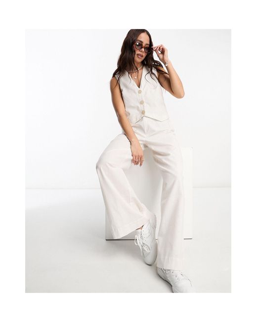 ASOS 2 In 1 Linen Look Waistcoat Jumpsuit In -white