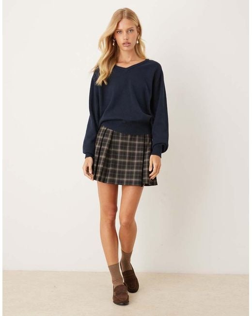 Gina Tricot Gebreide Sweater Met Lange Mouwen En V-Hals in het Blue