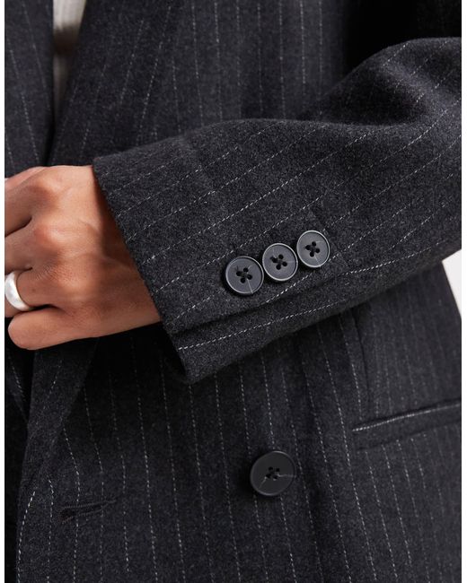 Blazer habillé en laine mélangée à fines rayures - anthracite ASOS en coloris Black