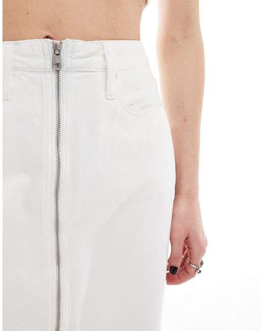 Calvin Klein White Zip Detail Denim Maxi Skirt