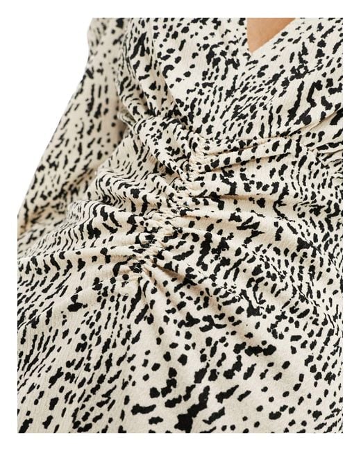 Mango White Shoulder Detail Animal Print Midi Dress