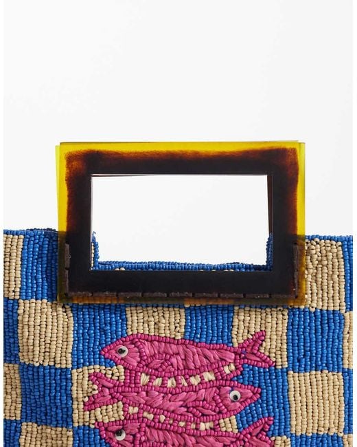 ASOS Blue Beaded Fish Resin Handle Clutch Bag