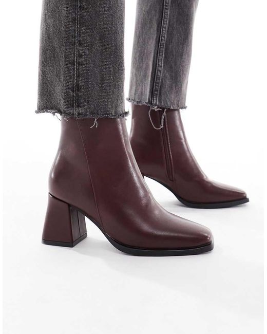 SEQWL Red Block Heeled Mid Ankle Boots