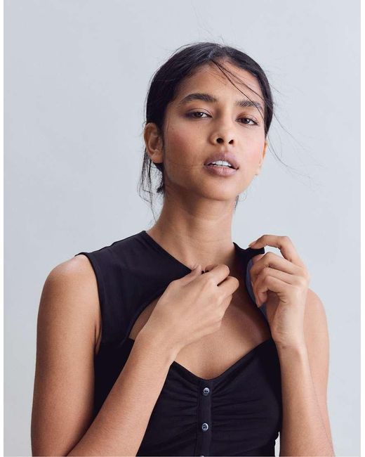 Stradivarius Blue Fitted Ruched Top