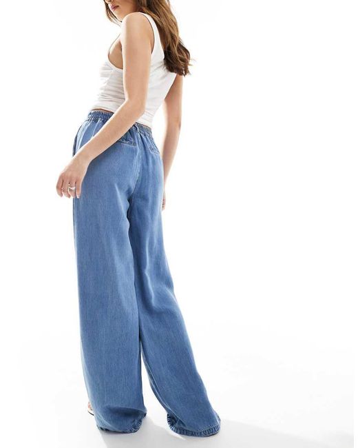 Pantalones Azul Claro De Pernera Ancha De Cambray De Object de color Blue