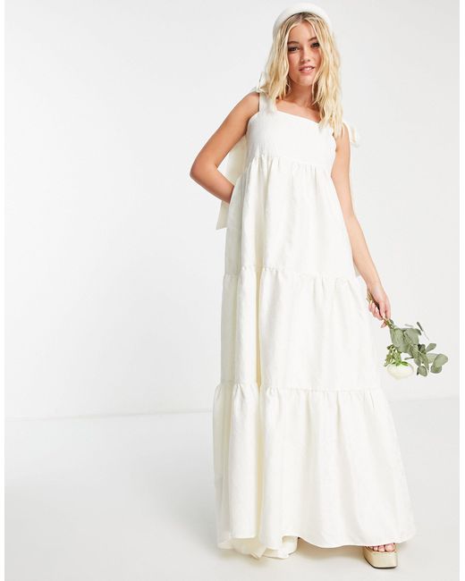 Sister Jane White Dream Bridal Tiered Maxi Dress With Bow Shoulder Ties