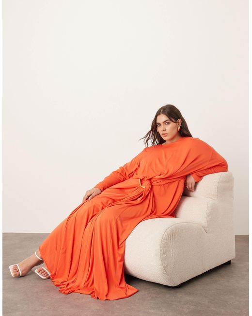 ARRANGE Orange Curve Soft Pleat Maxi Dress With Hardware Detail