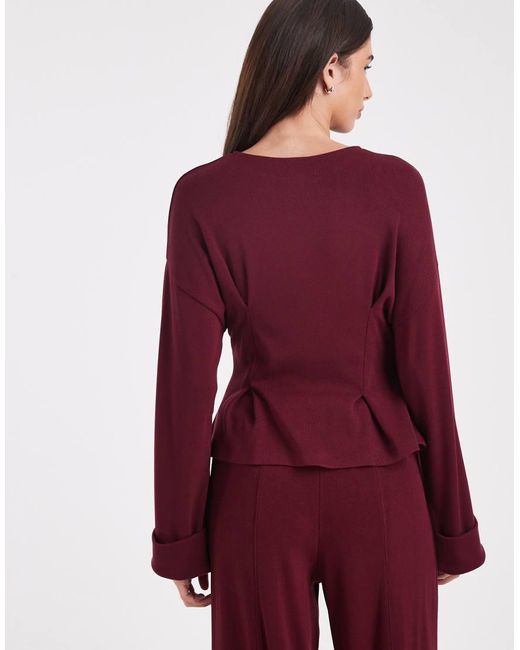 ASOS Purple Fine Knitted Cinch Waist Deep-cuff Long Sleeve Top