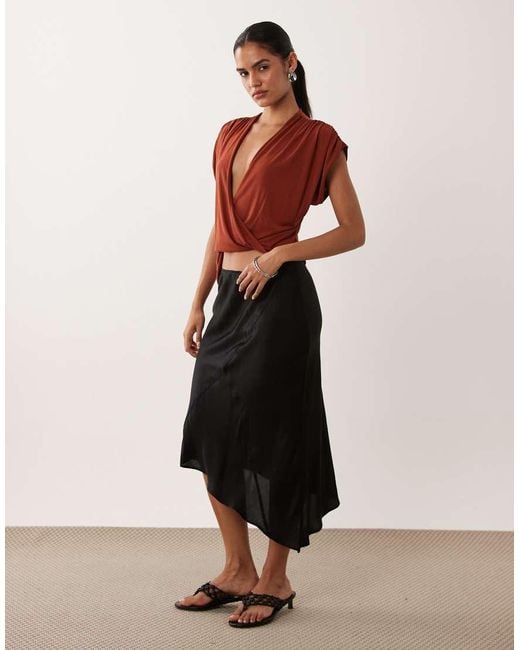 ASOS Red Soft Touch Asymmetric Drape Plunge Neck Top