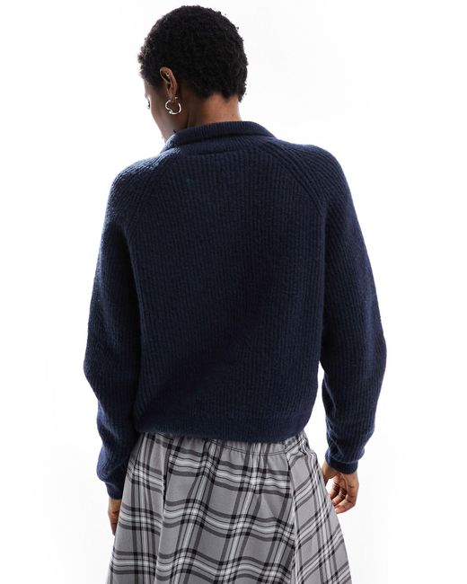 Monki Blue Knit Polo Collar Sweater