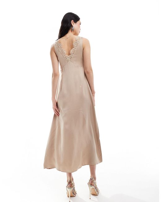 & Other Stories Natural Midaxi Slip Dress With Lace Trim Detail