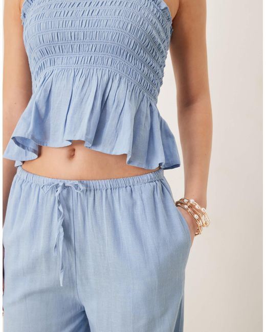 Iisla & Bird Blue Skinny Waist Band Beach Trouser Co-ord