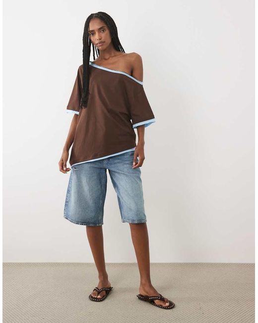 ASOS Brown Off Shoulder With Contrast Top