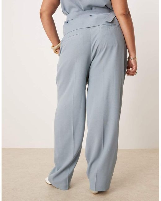ASOS Blue Curve Tailored Linen-look Pants With Gold Buttons