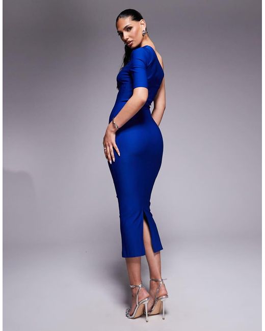 Vesper Blue One Shoulder Bodycon Midaxi Dress