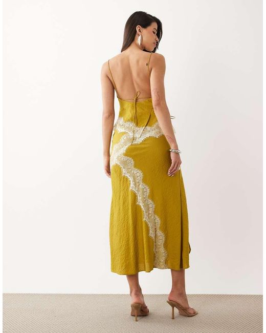 ASOS Yellow Overlay Lace Trim Midaxi Dress With Back Detail