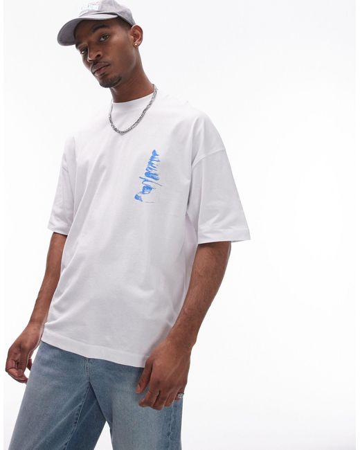 T-shirt ultra oversize avec imprimé cailloux Topman pour homme en coloris White
