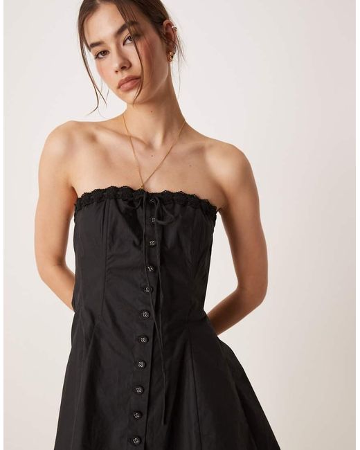 Glamorous Black Button Front Strapless Corset Mini Dress