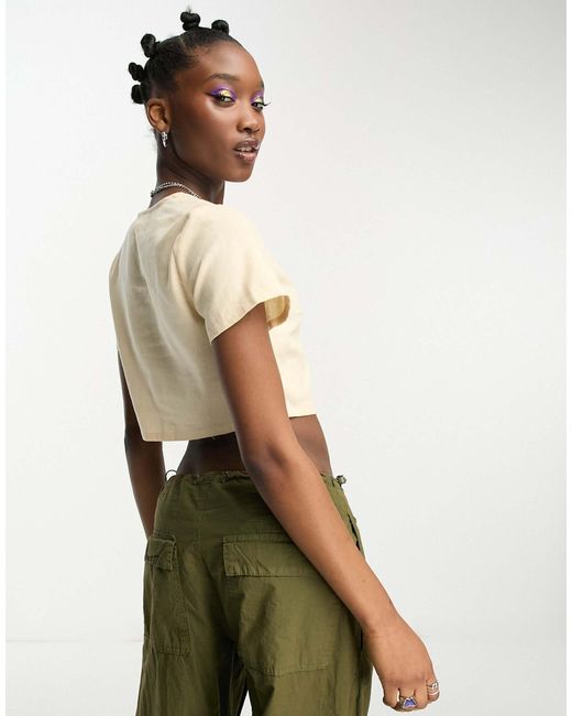 Daisy Street White Tie Front Linen Cami Crop Top-neutral