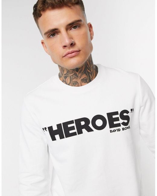 HUGO X David Bowie – Heroes – es Sweatshirt mit Print auf der Brust in White für Herren