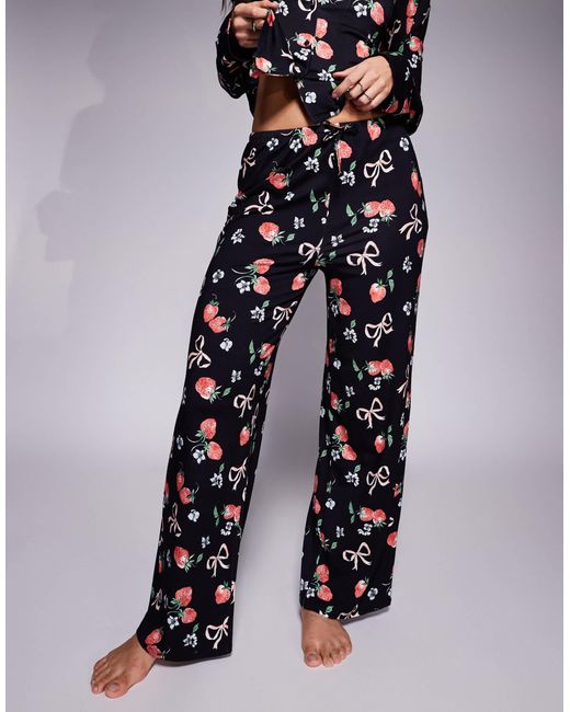 Kaiia Blue – mix and match – exklusive pyjama-hose mit erdbeer- schleifenmuster auf dunklem untergrund, kombiteil
