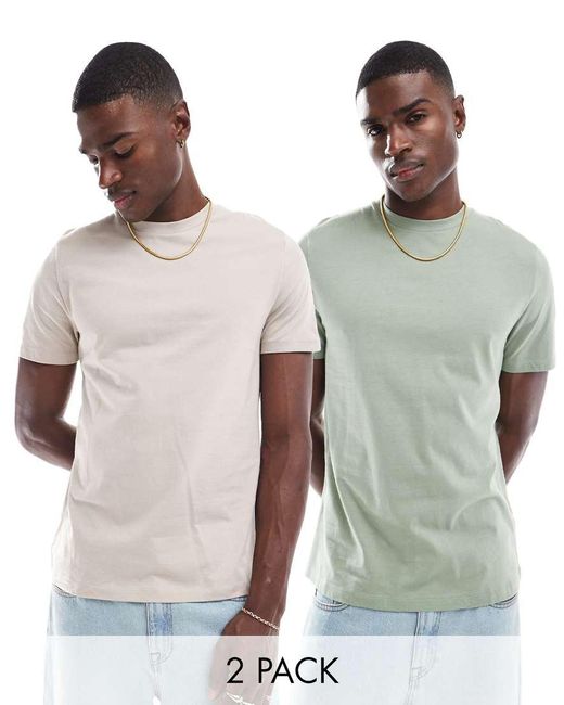 Pack De 2 Camisetas De Color Piedra Y Verde Claro Con Cuello Redondo De ASOS de hombre de color Gris Lyst