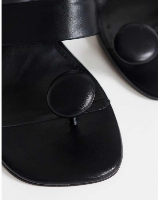 TOPSHOP Black Natalie Toe Thong Angular Mid Heel Sandals