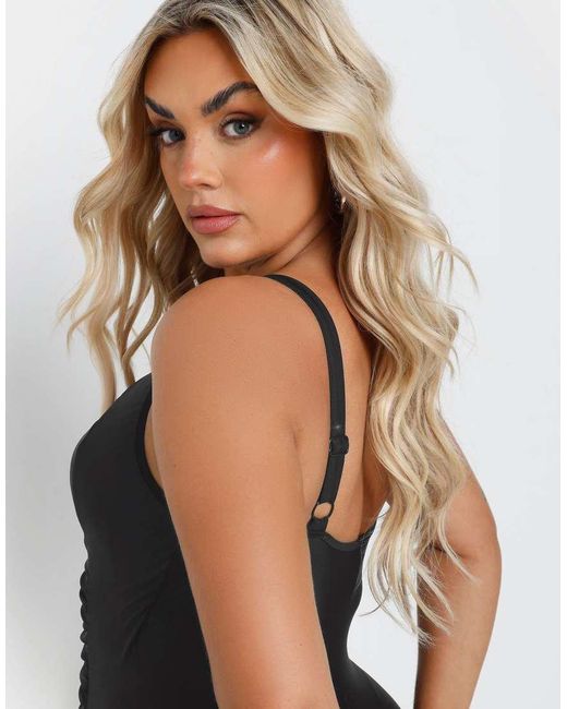 Yours Clothing Black Ruched Mesh Tummy Control Swimsuit