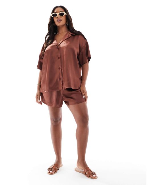 ASOS Red Asos design curve – kurzärmeliges hemd aus satin