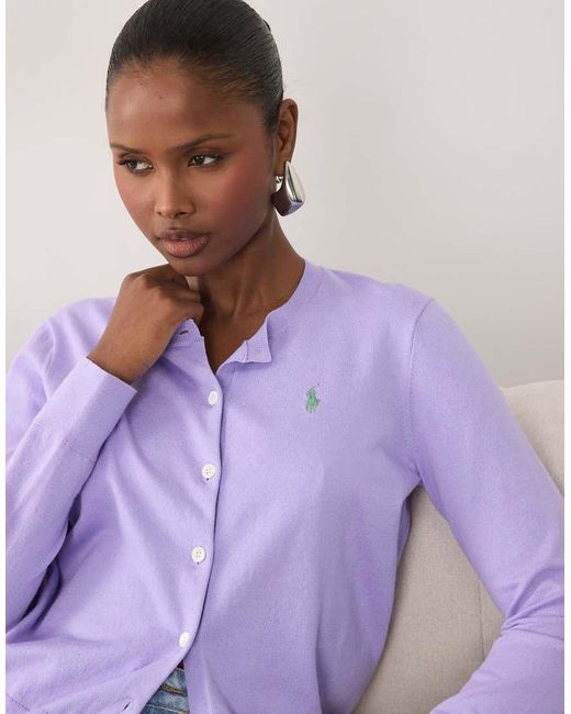 Polo Ralph Lauren Purple Icon Logo Fine Knit Cardigan
