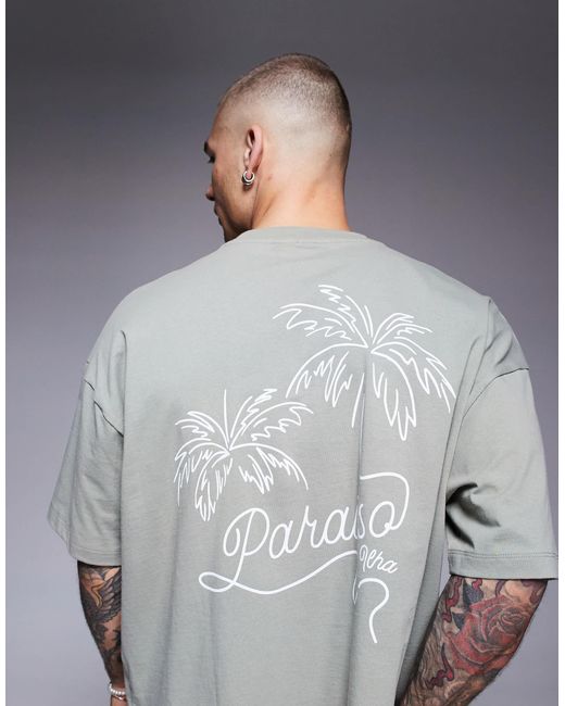 ASOS Gray Boxy Oversized T-shirt With Palm Graphic for men