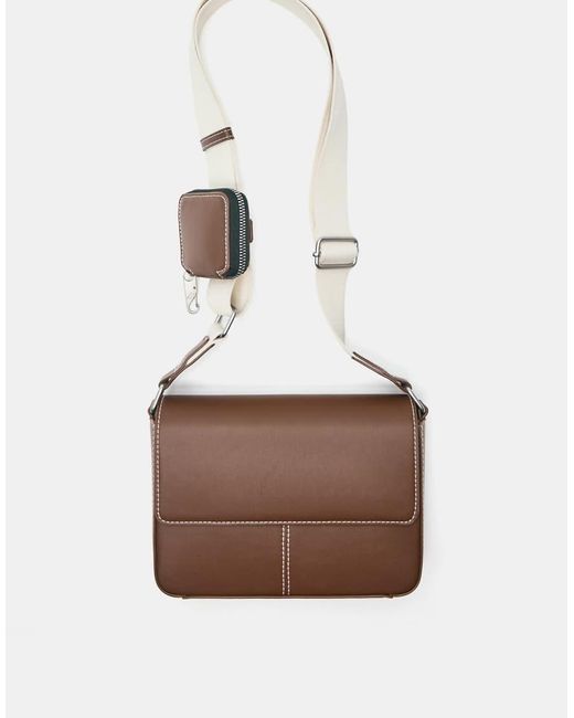 Pull&Bear Brown Crossbody Bag With Topstitching for men