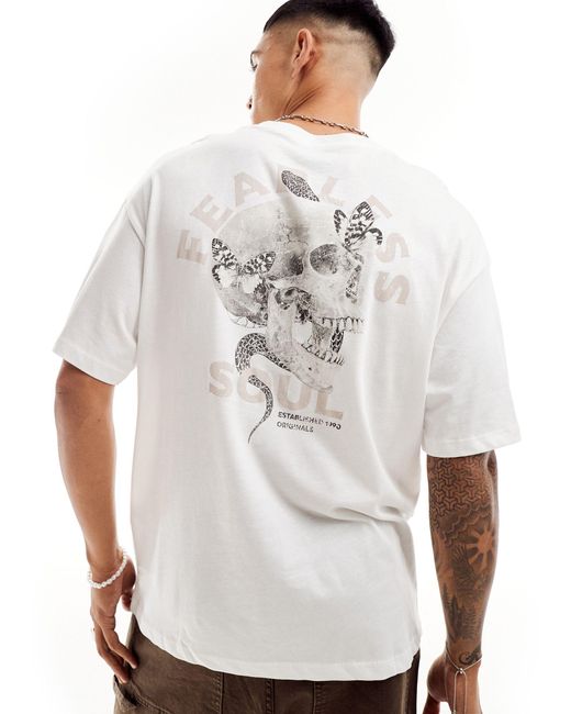 T-shirt oversize avec imprimé tête Jack & Jones pour homme en coloris White